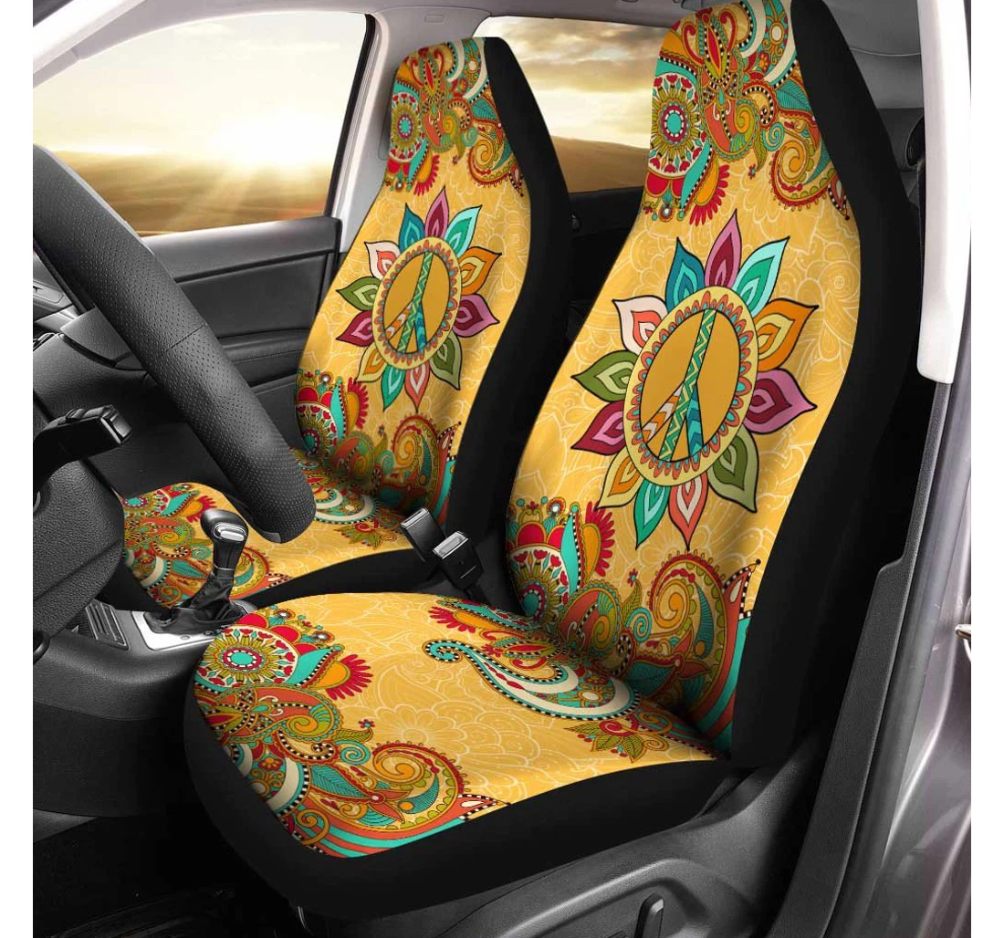 Peace Symbol Mandala Custom Yoga Accessories Universal Front Car Seat Cover