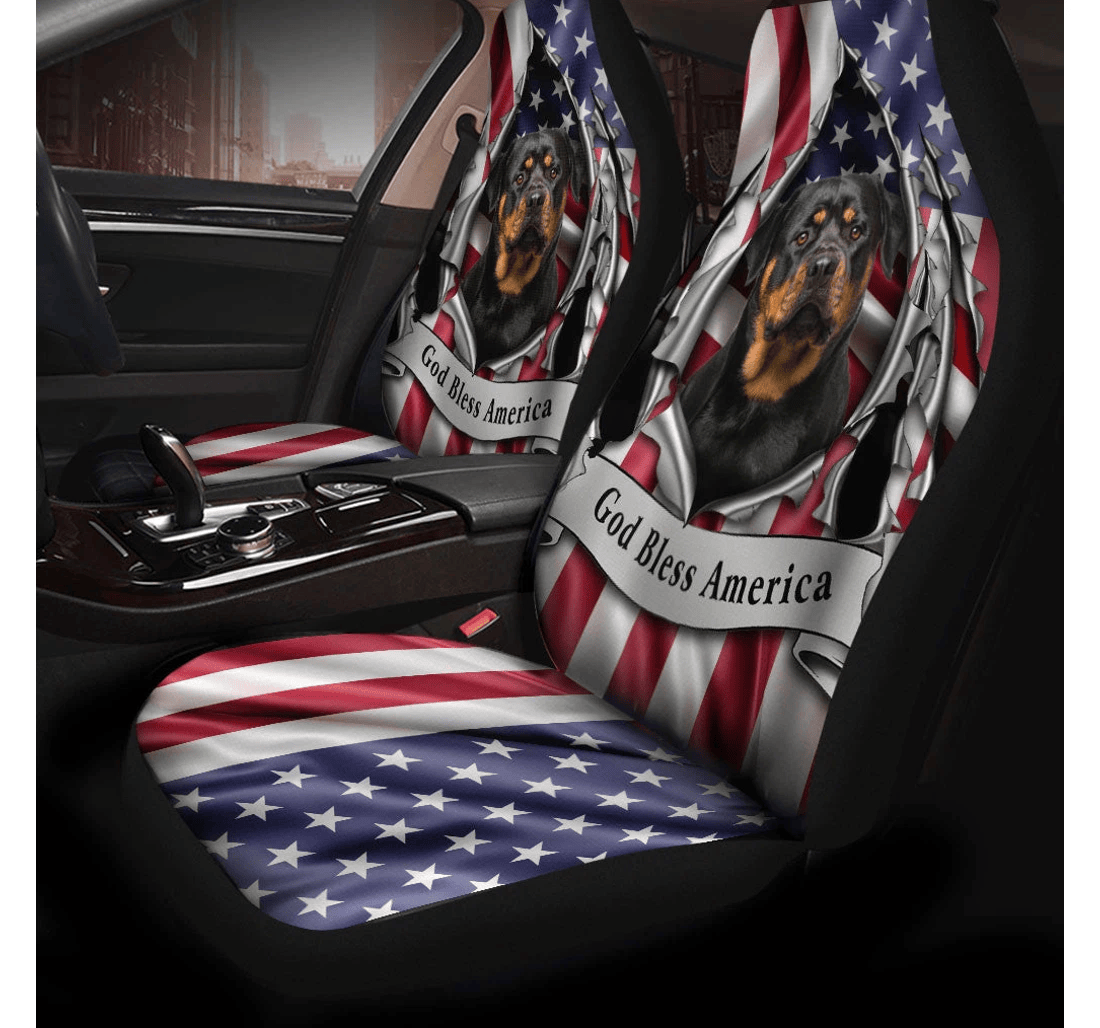 Rottweiler Dog Inside Flag Gob Bless America Universal Front Car Seat Cover