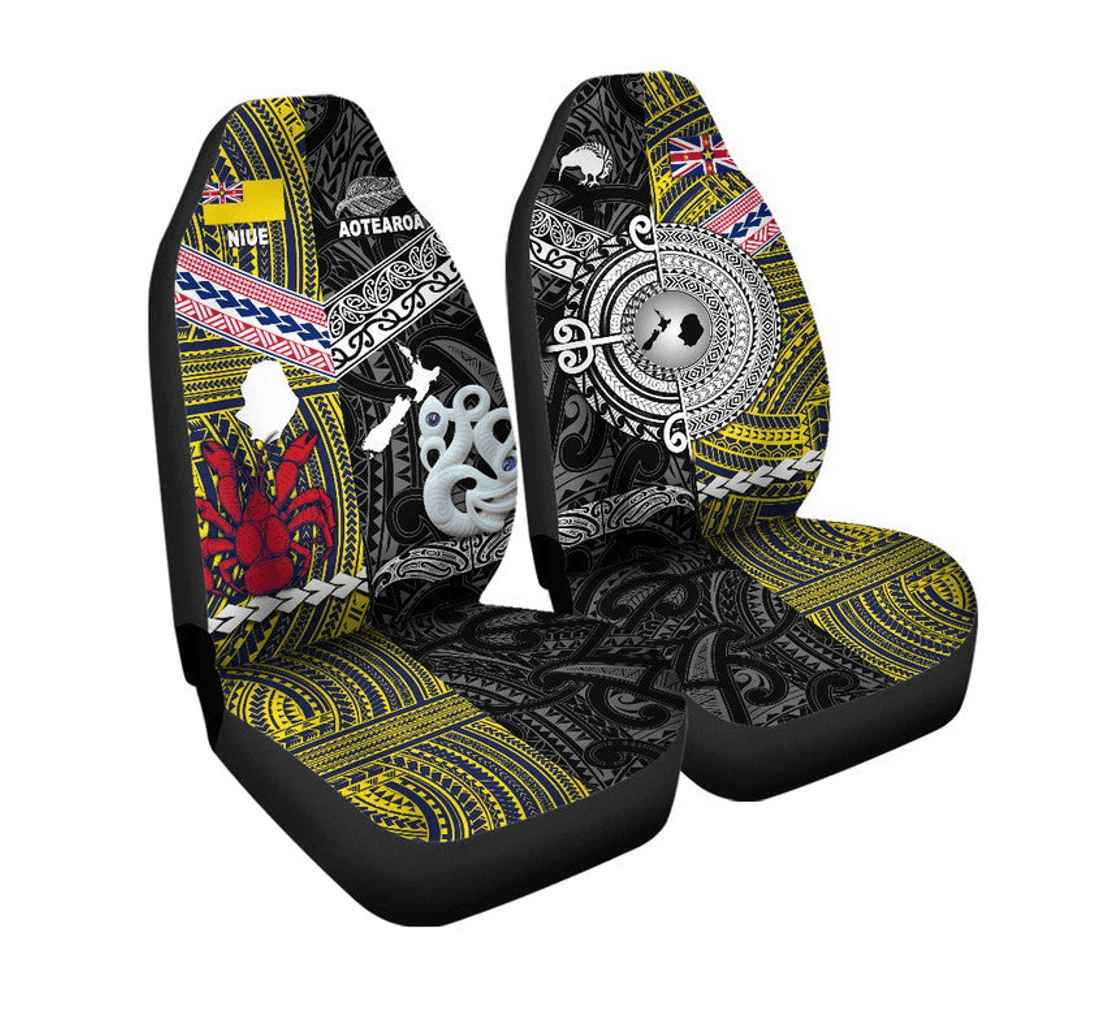 New Zealand And Niue Cover Together Black Universal Front Car Seat Cover