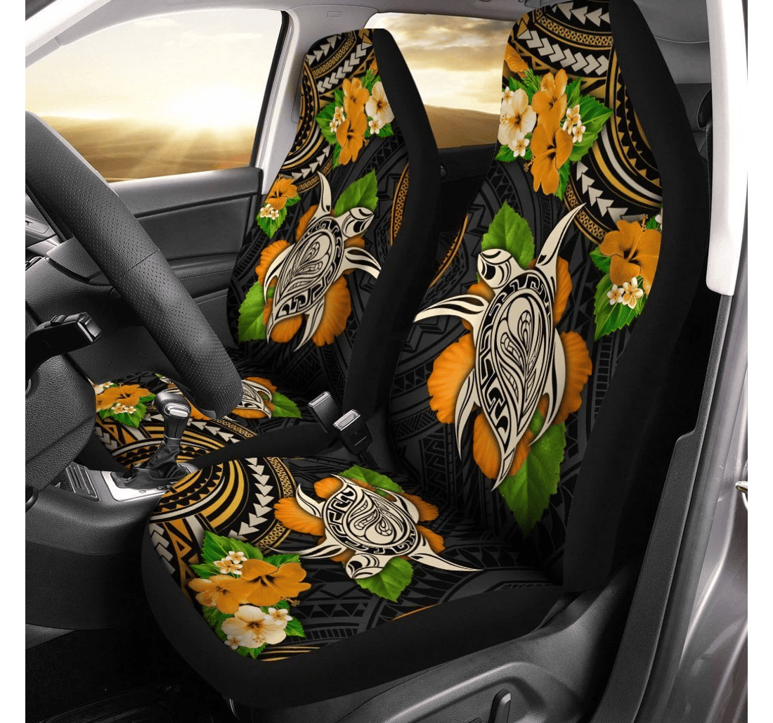 Polynesian Turtle Custom Hibiscus Flower Universal Front Car Seat Cover