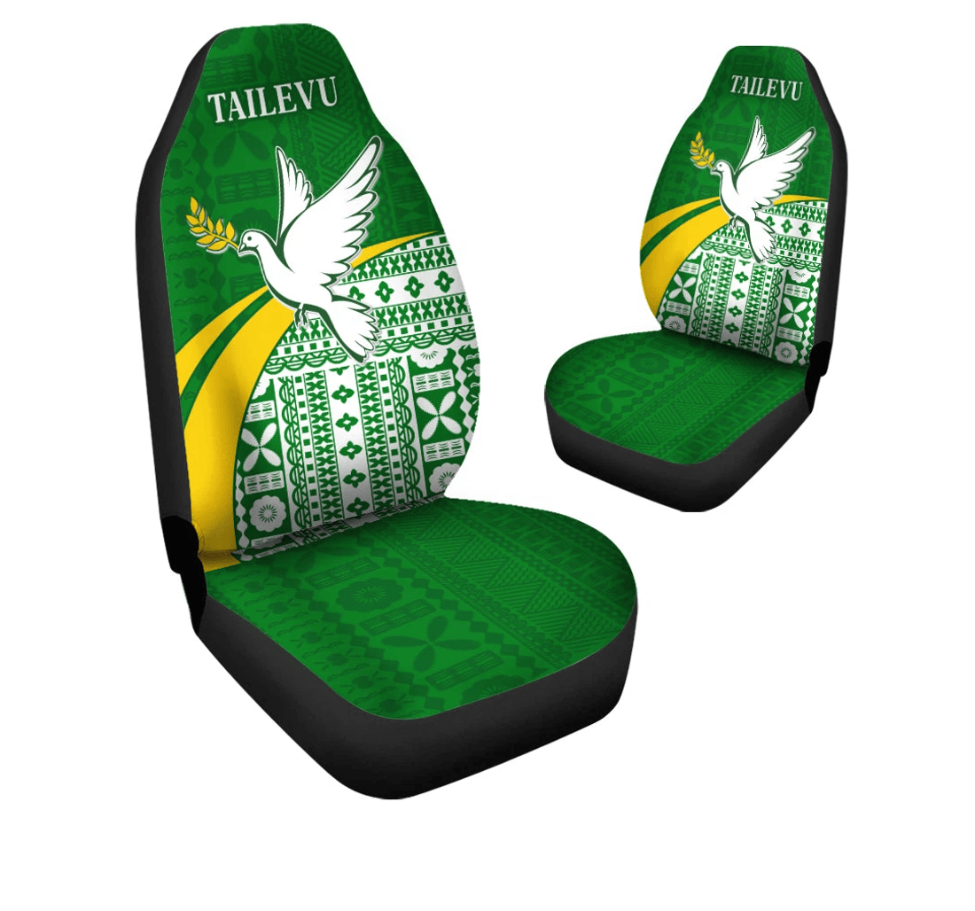Tailevu Rugby Fiji Rugby Tapa Pattern Green Universal Front Car Seat Cover