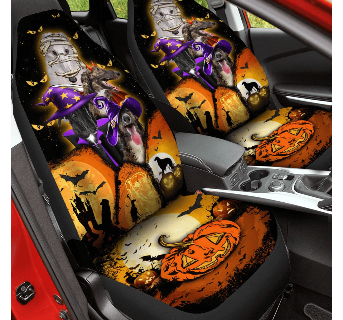 Borzoi Halloween Pumpkin Scary Universal Front Car Seat Cover