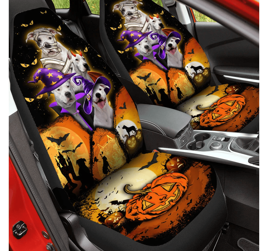 Dogo Argentino Halloween Pumpkin Scary Universal Front Car Seat Cover