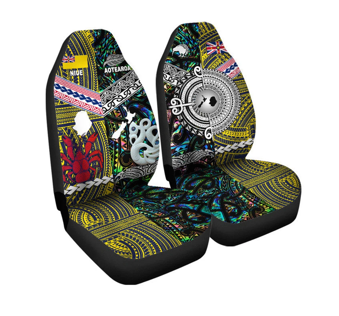 New Zealand And Niue Cover Together Paua Shell Universal Front Car Seat Cover