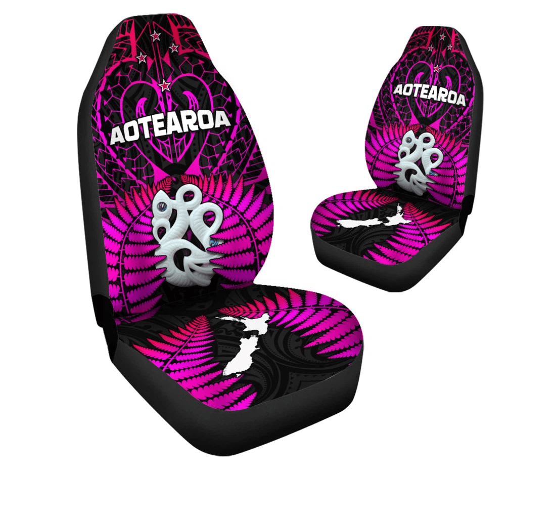 Aotearoa Fern New Zealand Hei Tiki Purple Style Universal Front Car Seat Cover