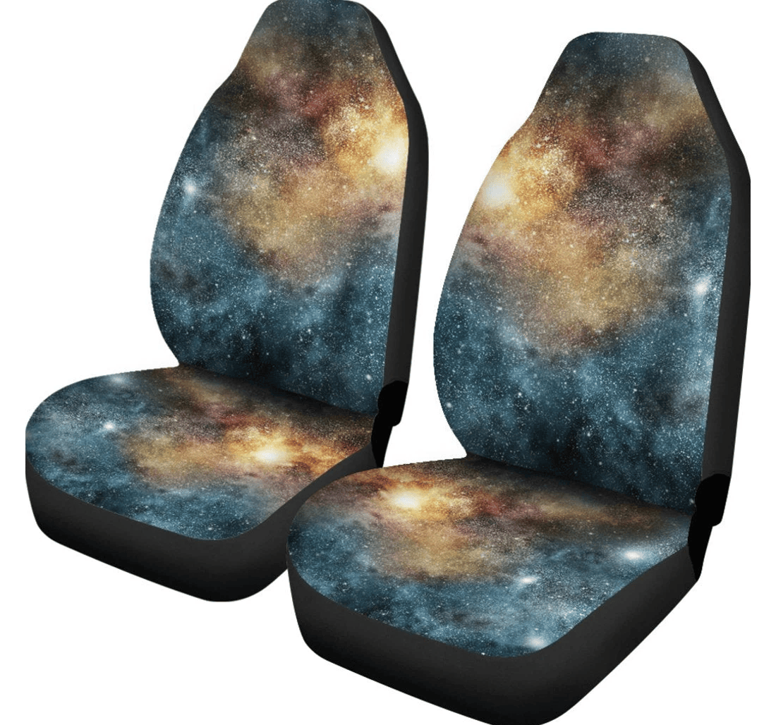 Blue Orange Stardust Galaxy Space Print Fit Universal Front Car Seat Cover