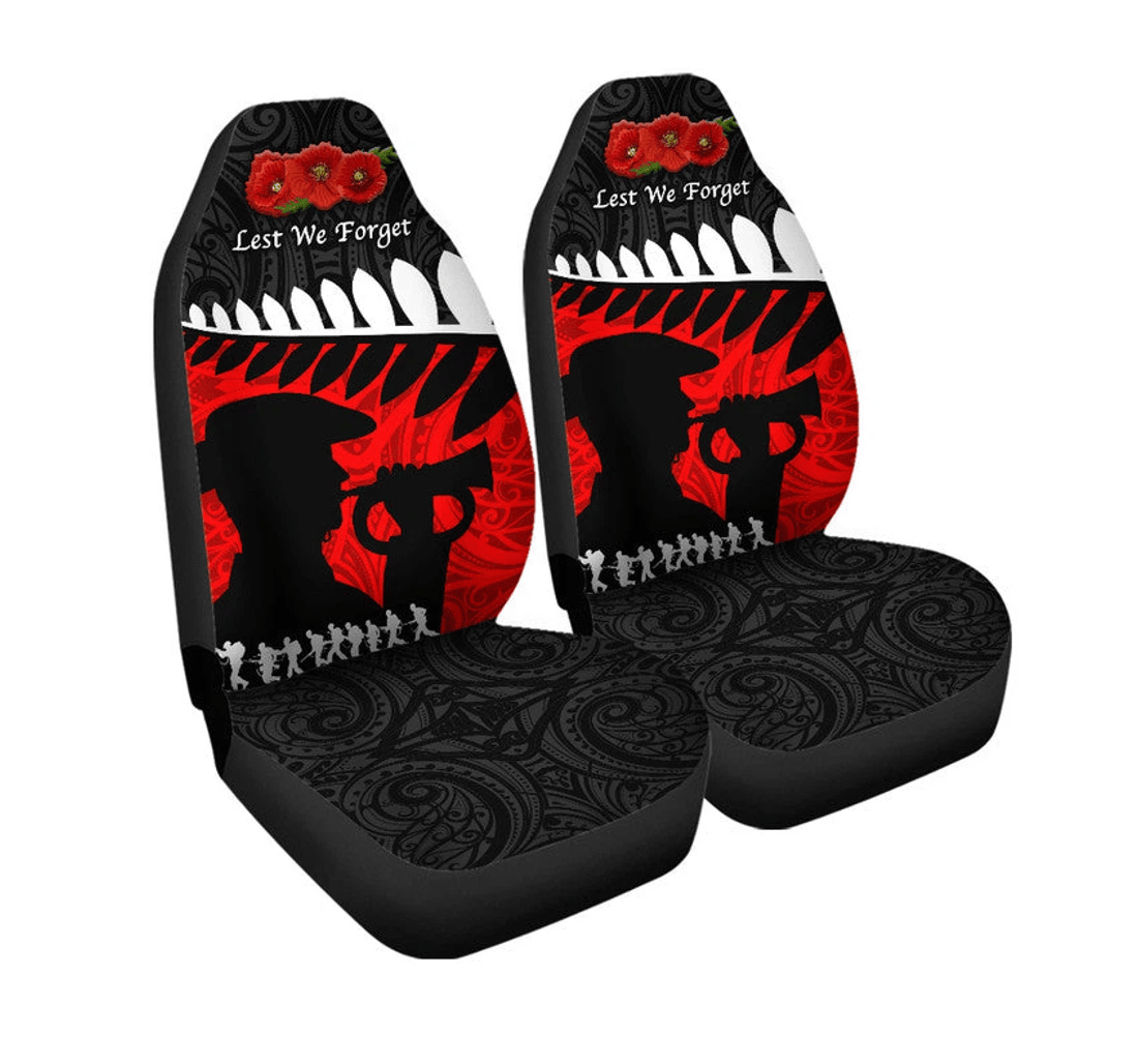 New Zealand Maori Anzac Cover Remembrance Soldier Black Universal Front Car Seat Cover