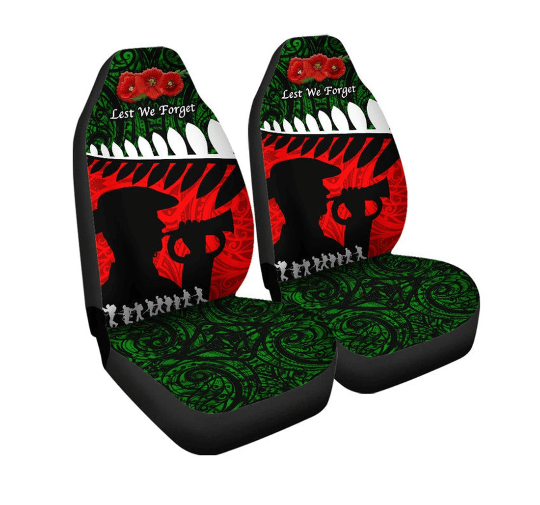 New Zealand Maori Anzac Cover Remembrance Soldier Green Universal Front Car Seat Cover