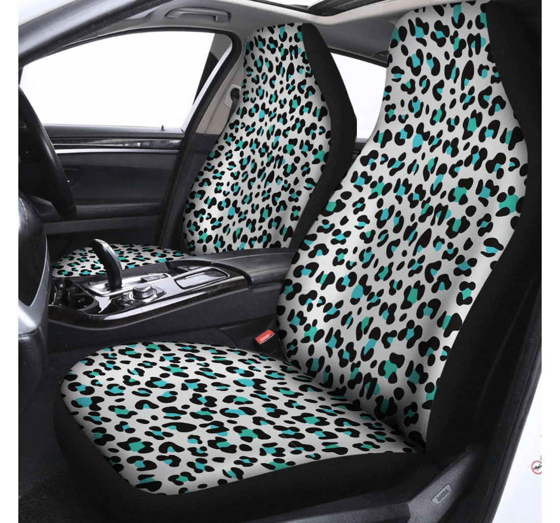 White And Teal Leopard Print Fit Universal Front Car Seat Cover