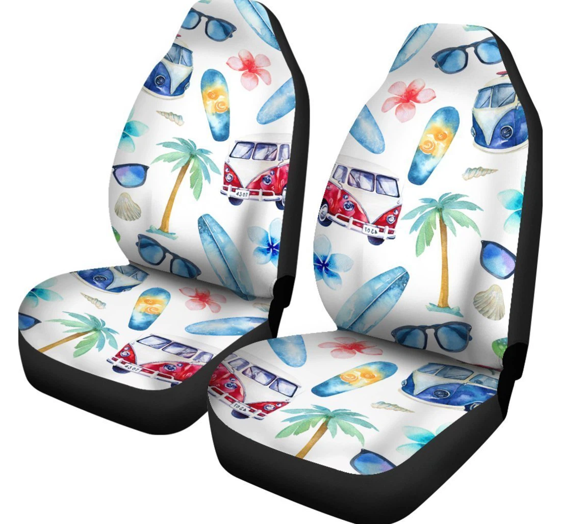 Watercolor Surfing Pattern Print Fit Universal Front Car Seat Cover