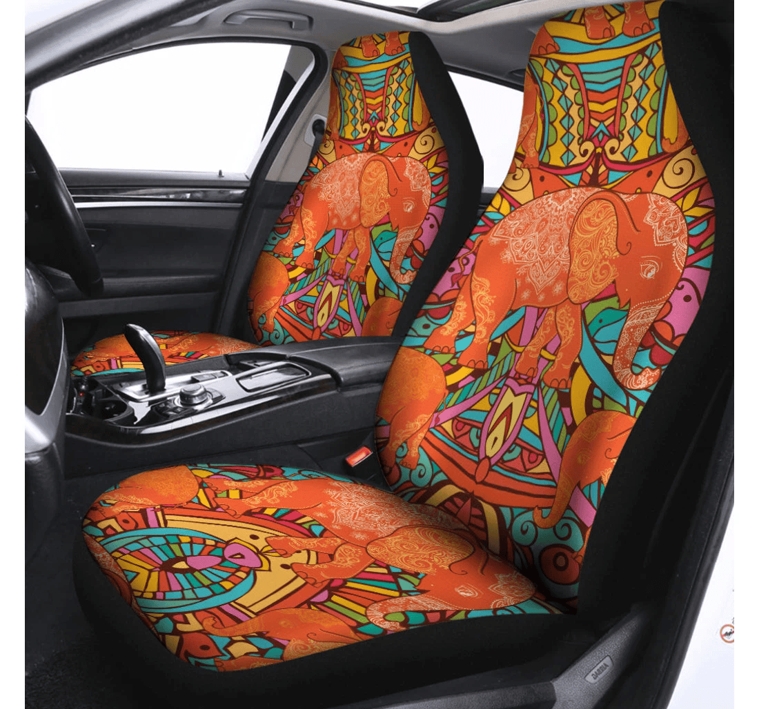 Indian Boho Hippie Elephant Print Fit Universal Front Car Seat Cover