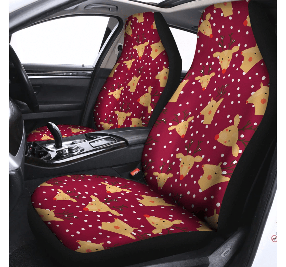 Christmas Deer Pattern Print Fit Universal Front Car Seat Cover