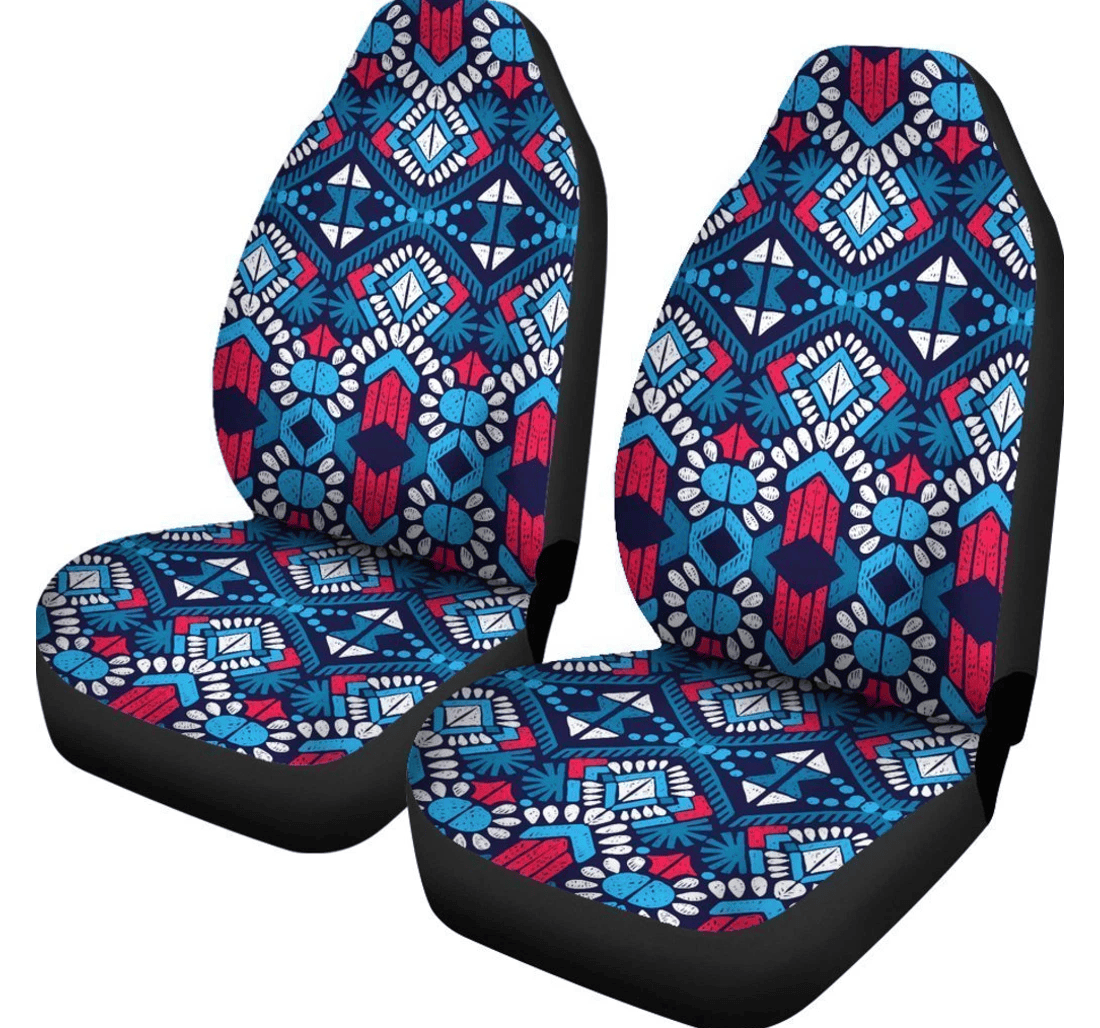 Blue And Red Aztec Pattern Print Fit Universal Front Car Seat Cover