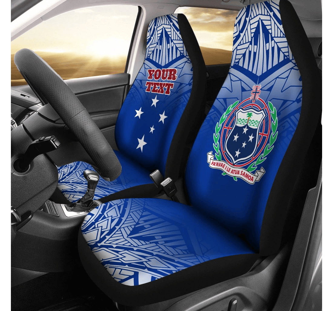 Samoa Personalised Samoa Flag Coat Of Arms Polynesian Tattoo Fog Blue Universal Front Car Seat Cover