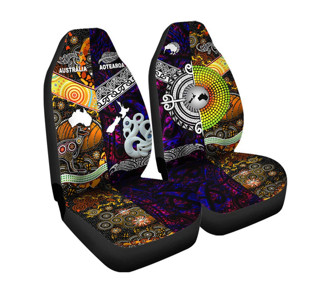 New Zealand Maori Aotearoa And Australia Aboriginal Cover Together Purple Universal Front Car Seat Cover