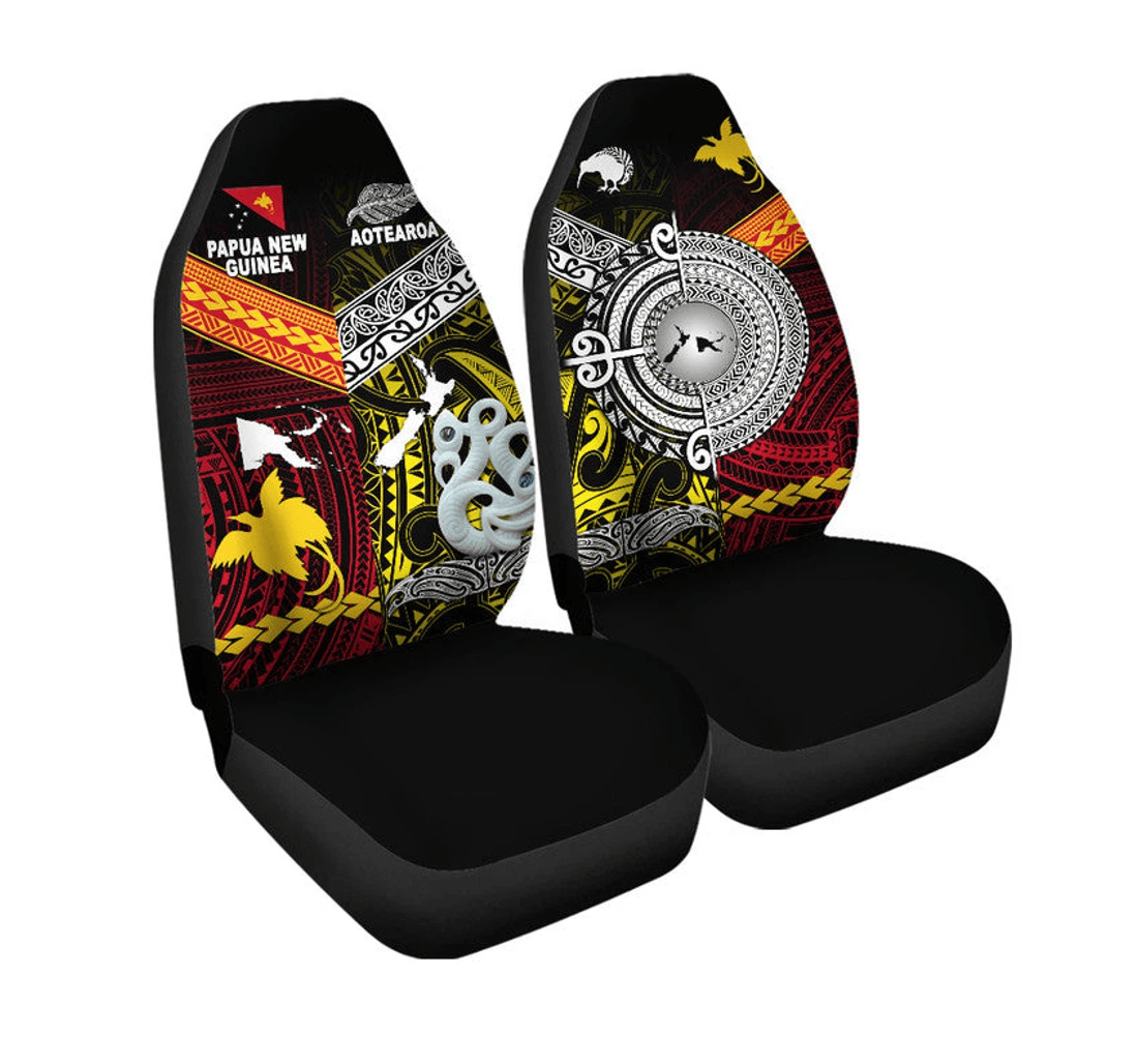 New Zealand And Papua New Guinea Cover Together Yellow Universal Front Car Seat Cover