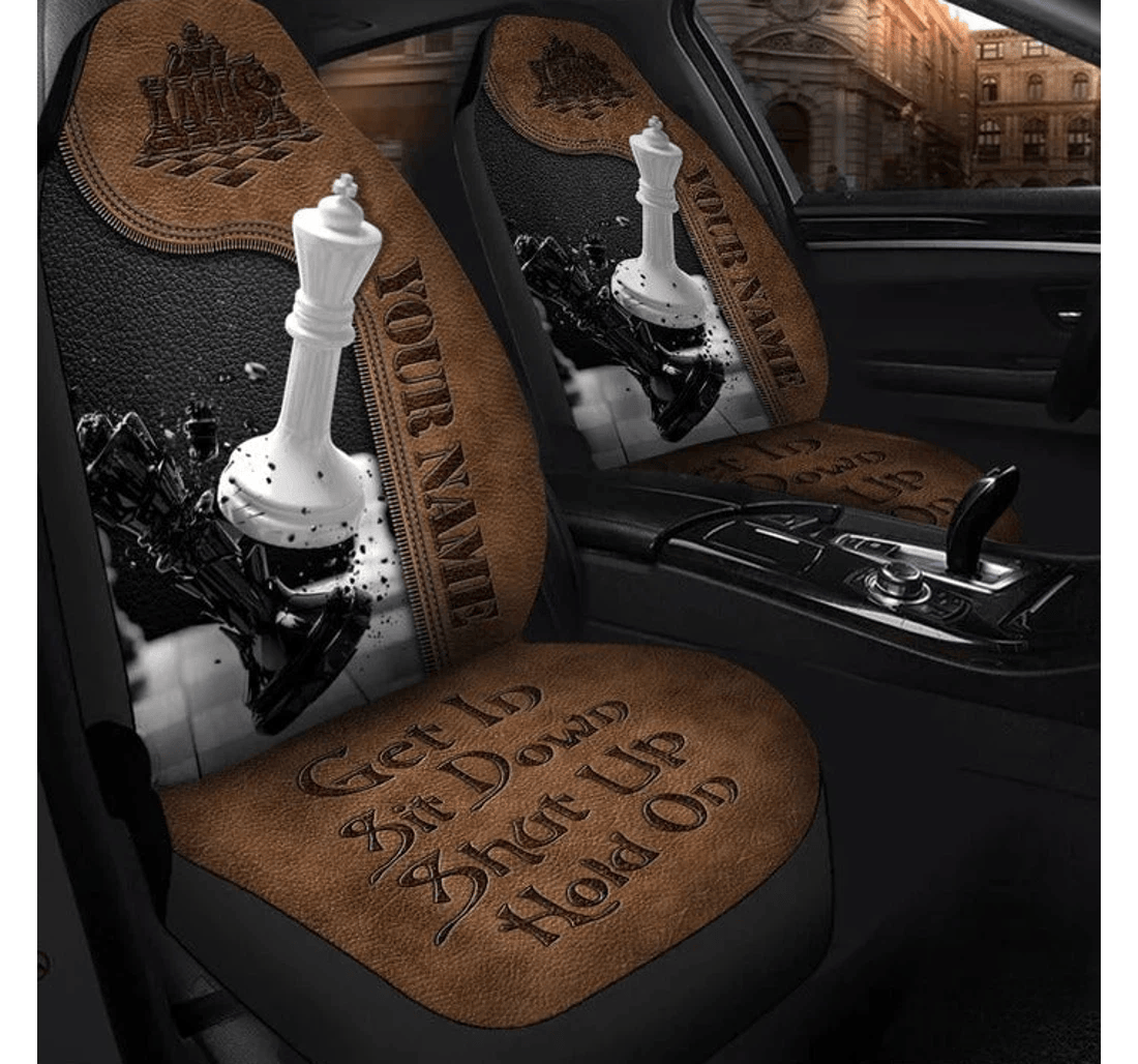 Chess Art Get In Sit Down Hold On Funny Universal Front Car Seat Cover