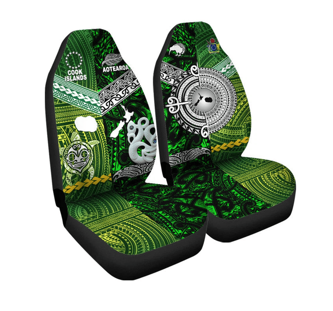 New Zealand And Cook Islands Cover Together Green Universal Front Car Seat Cover