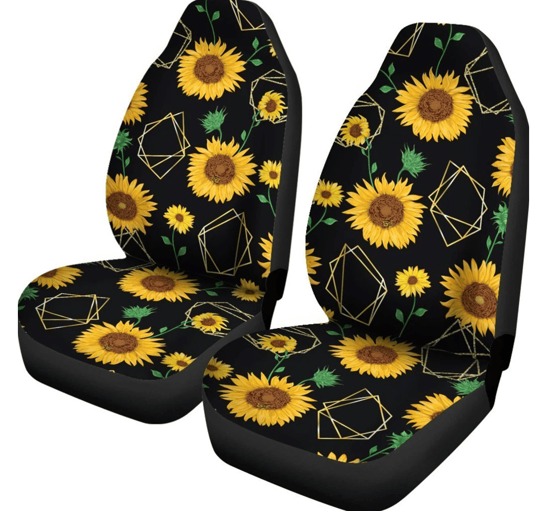 Sunflower Polygonal Pattern Print Fit Universal Front Car Seat Cover