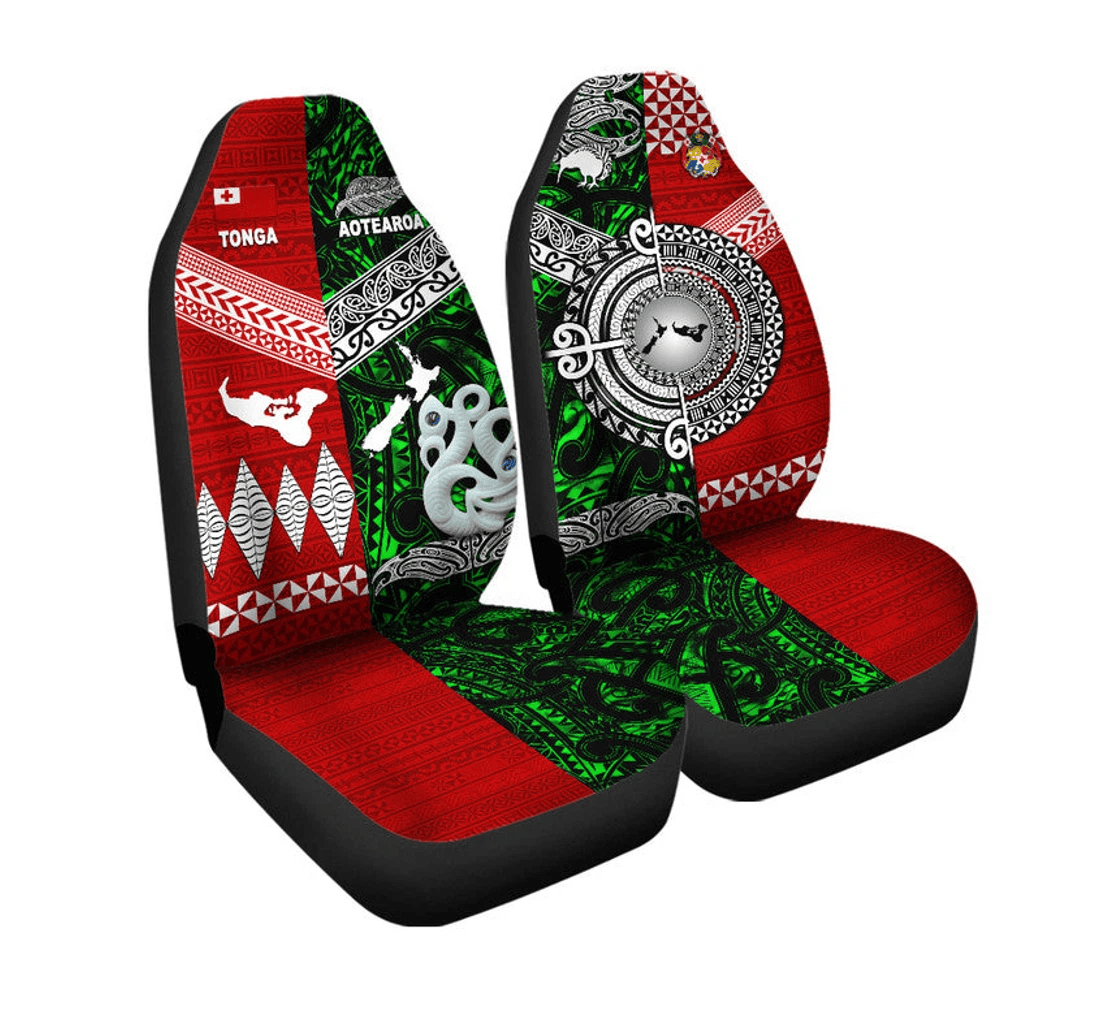 New Zealand And Tonga Cover Together Green Universal Front Car Seat Cover