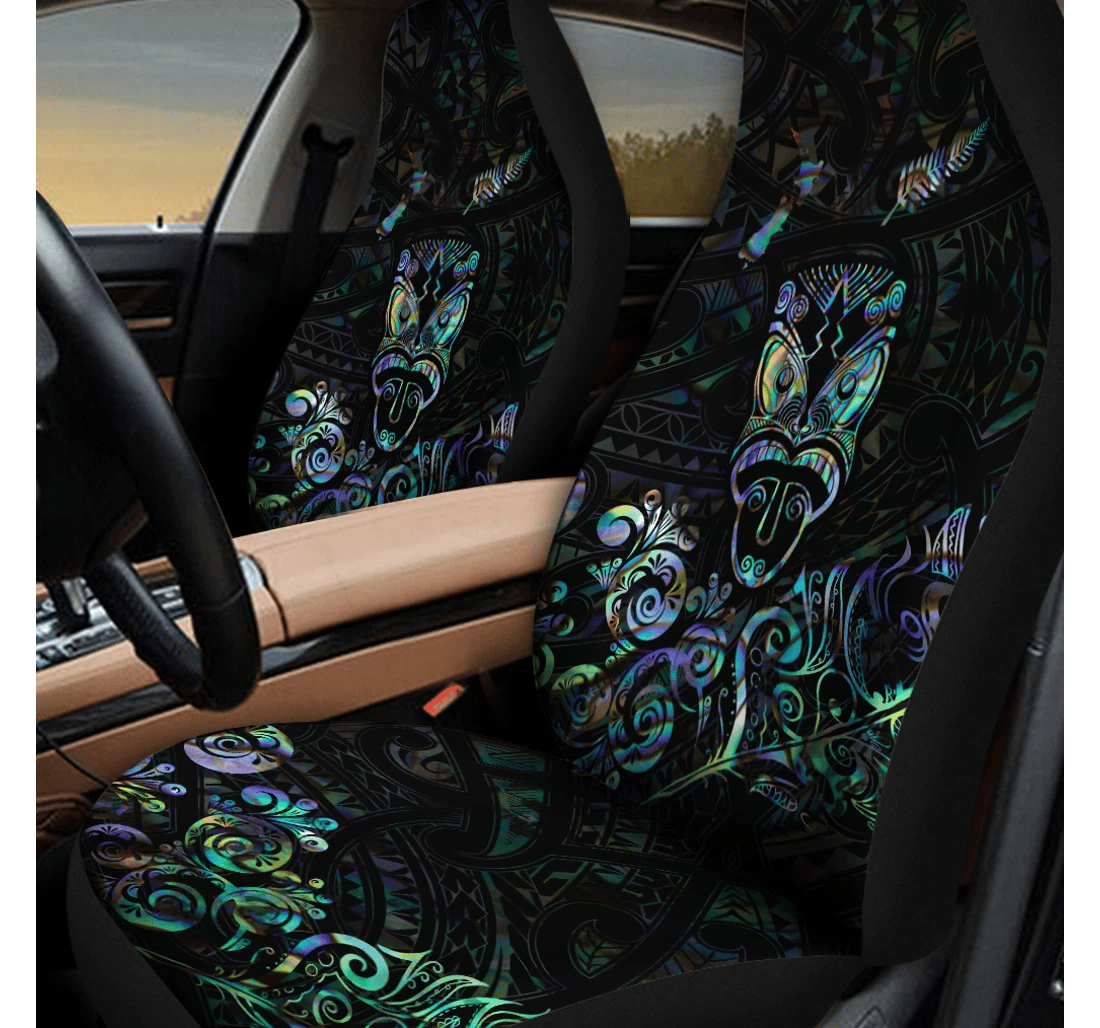 Aotearoa Rugby Haka New Zealand Silver Fern Paua Shell Cover Universal Front Car Seat Cover