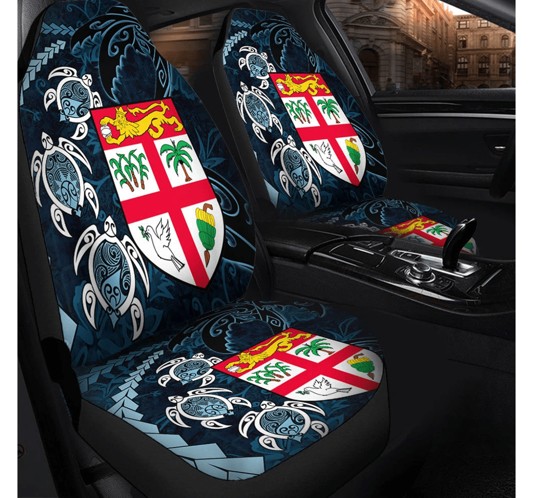 Polynesian Pride Accessories Fiji Coat Of Arms Turtle Palm Tree Universal Front Car Seat Cover