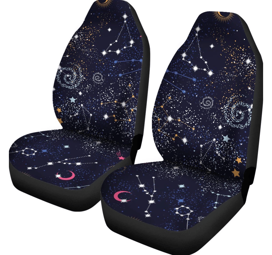 Zodiac Star Signs Galaxy Space Print Fit Universal Front Car Seat Cover