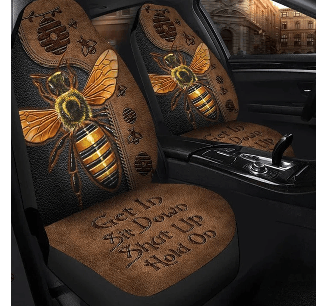 3d All Over Print Bee Cover Get In Shut Up Leather Pattern Universal Front Car Seat Cover