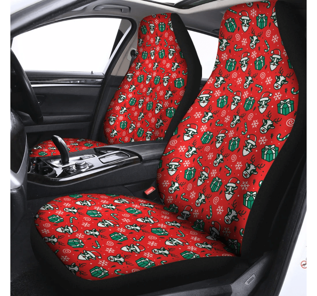 Christmas Cow Pattern Print Fit Universal Front Car Seat Cover