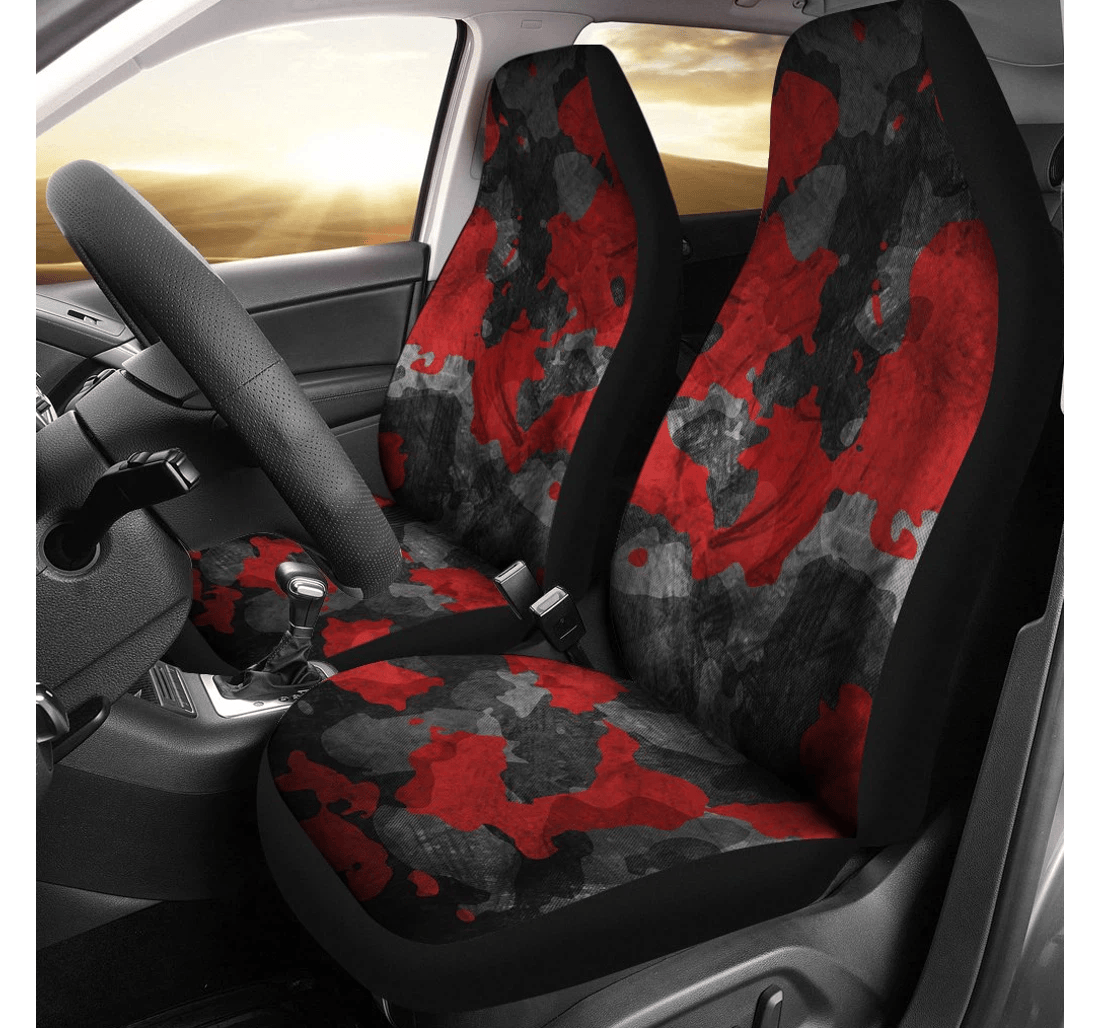 Black And Red Camouflage Print Fit Universal Front Car Seat Cover