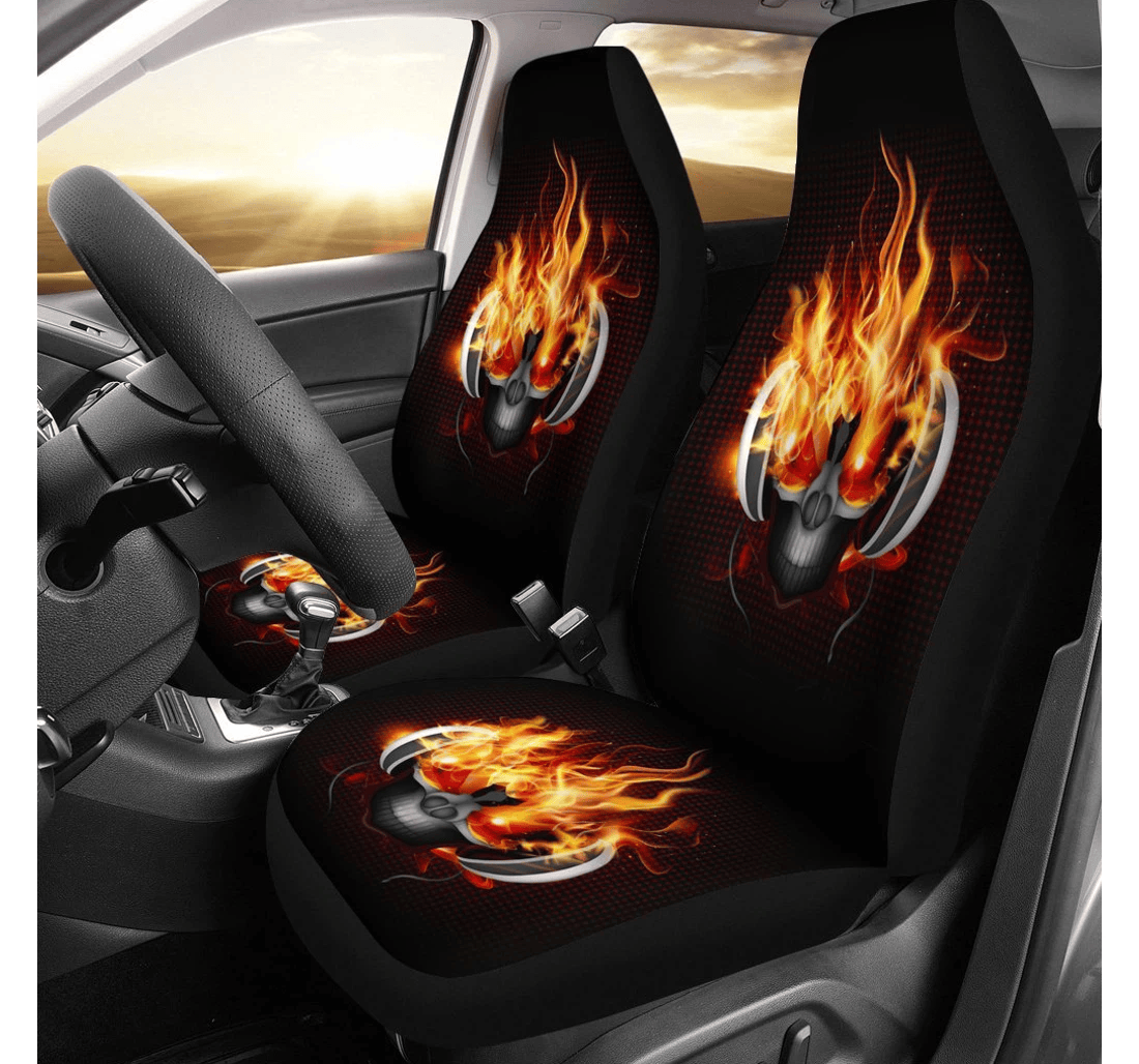 Flaming Skull Headphones Fit Universal Front Car Seat Cover
