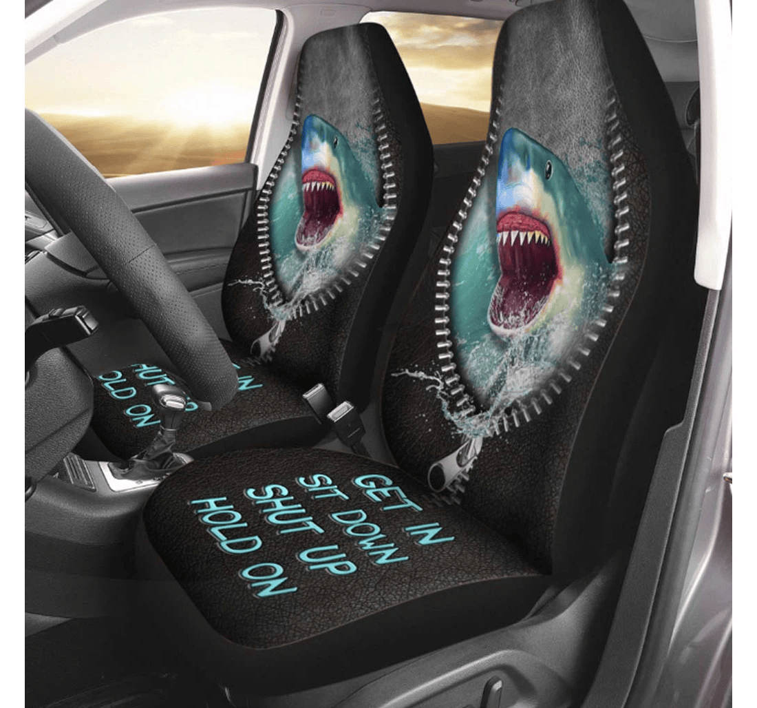 Carseat Protectors Get In Sit Down Shut Up Hold On Shark For With Leather Pattern Universal Front Car Seat Cover