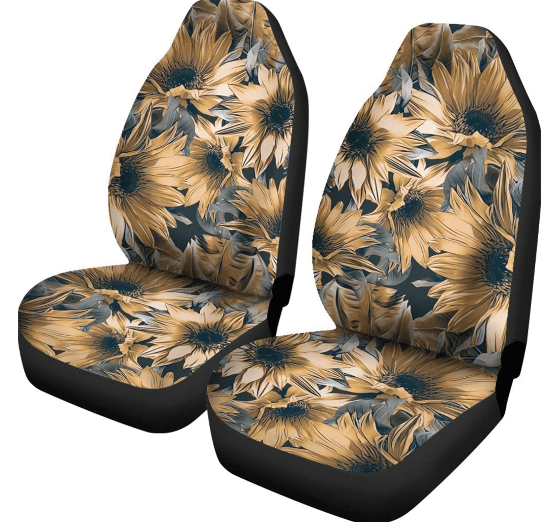 Vintage Sunflower Pattern Print Fit Universal Front Car Seat Cover