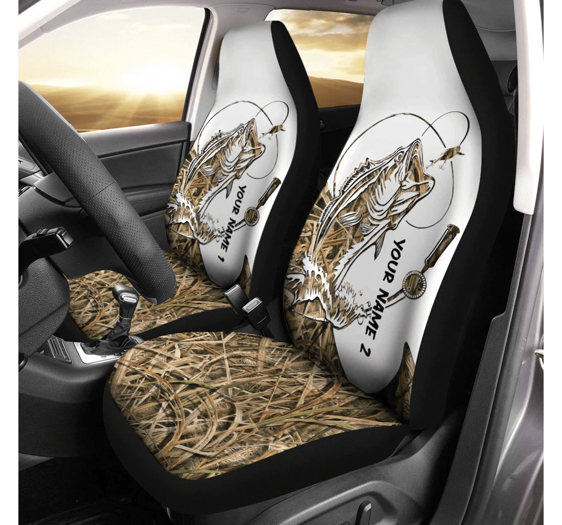 Bass Fishing Lake Muddy Camo Customize Personalized Gift For Fishing Lovers Of Universal Front Car Seat Cover