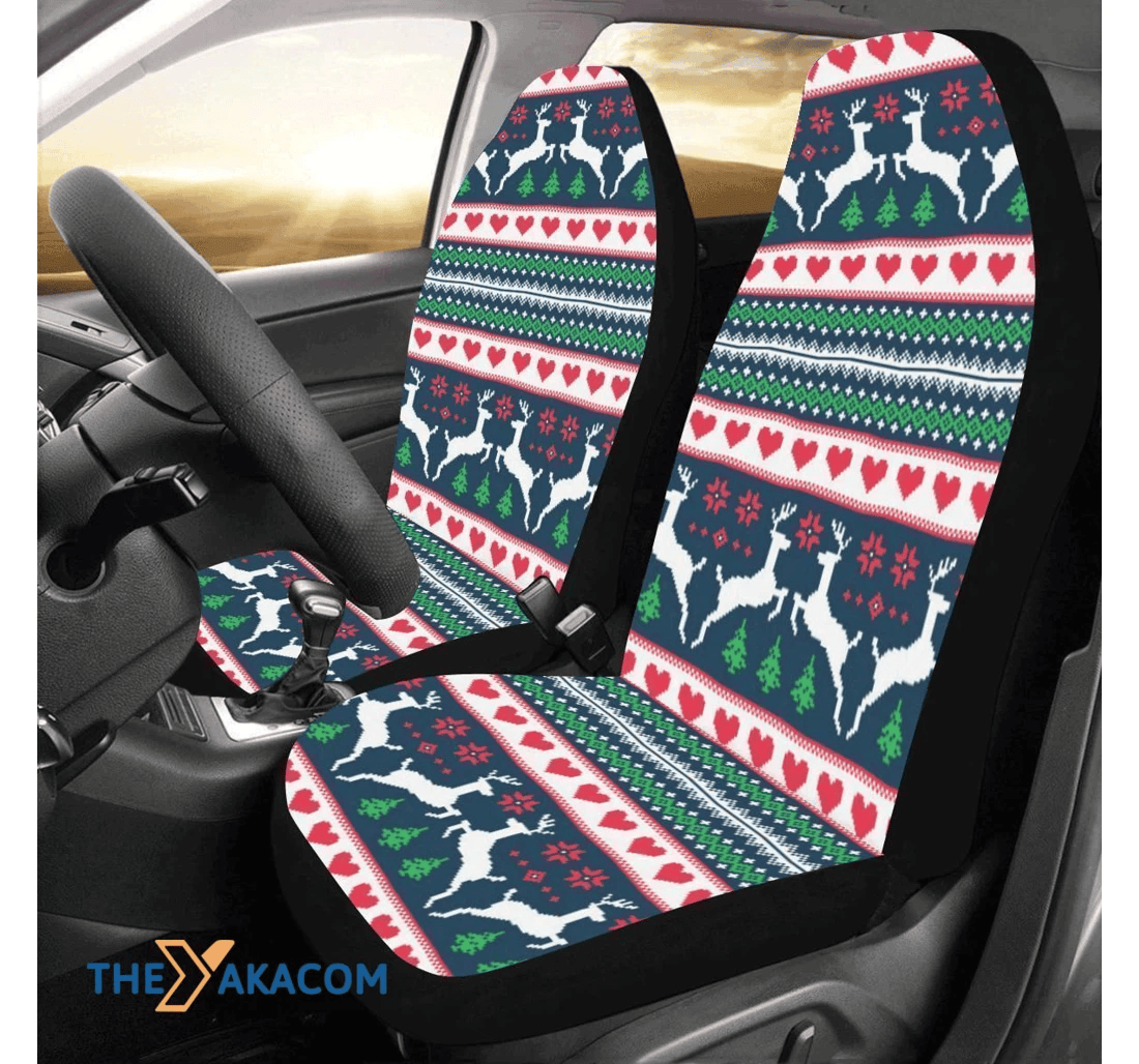 Sweater Reindeer Red Pattern Design Universal Front Car Seat Cover