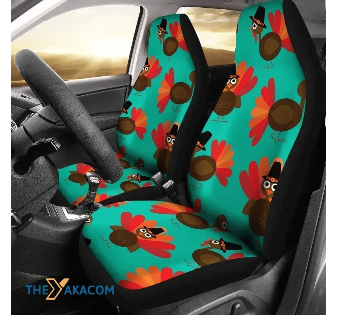 Thankgiving Turkey On Teal Background Universal Front Car Seat Cover