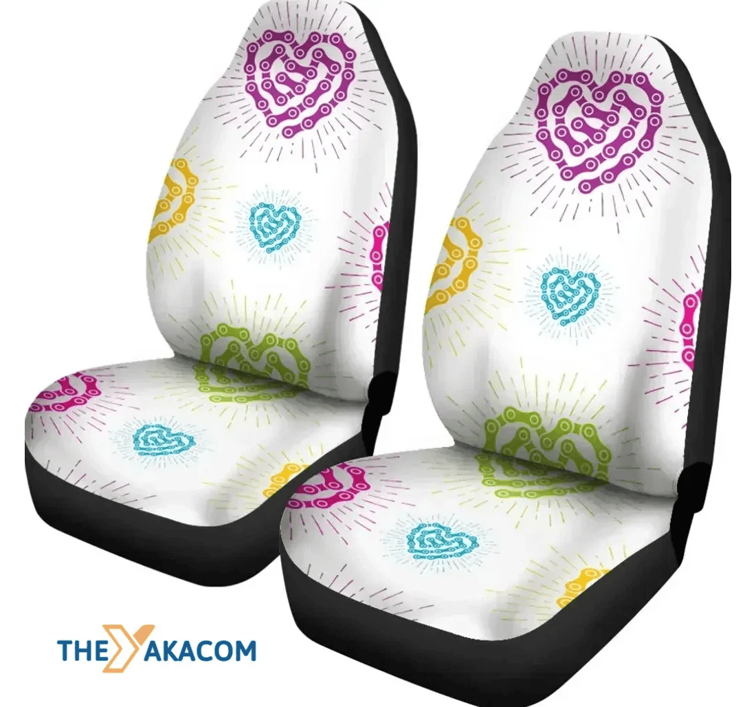 White Chain Heart White Background Universal Front Car Seat Cover