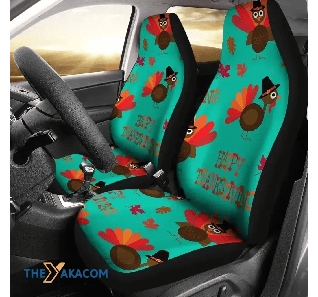 Turkey Thankgiving Maple Leaves Universal Front Car Seat Cover