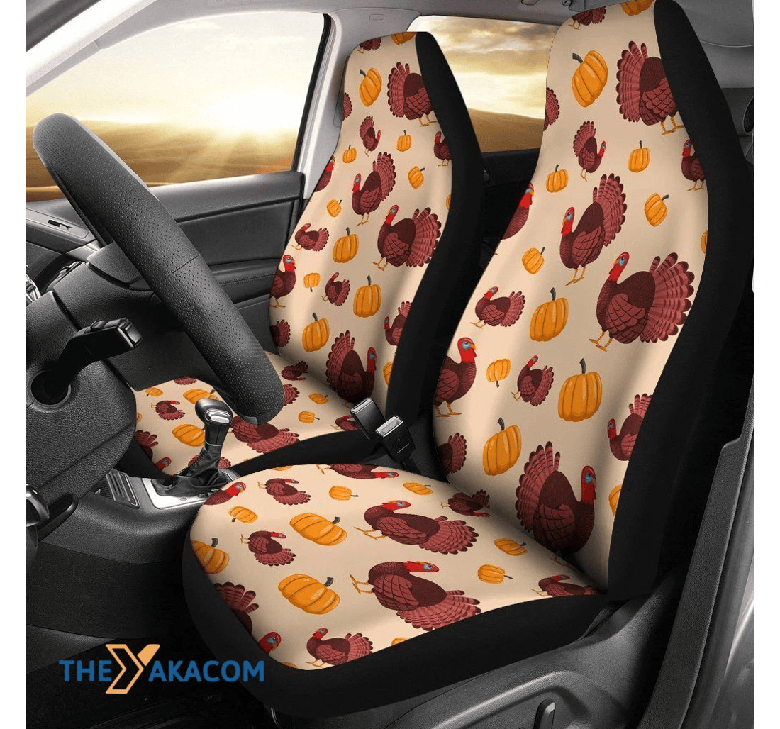 Thankgiving Turkey And Pumpkin Pattern Design Universal Front Car Seat Cover