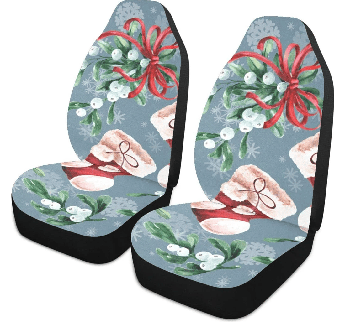 Christmas New Year Candies Santa's Boots And Mistletoe Branches Soft Se Universal Front Car Seat Cover