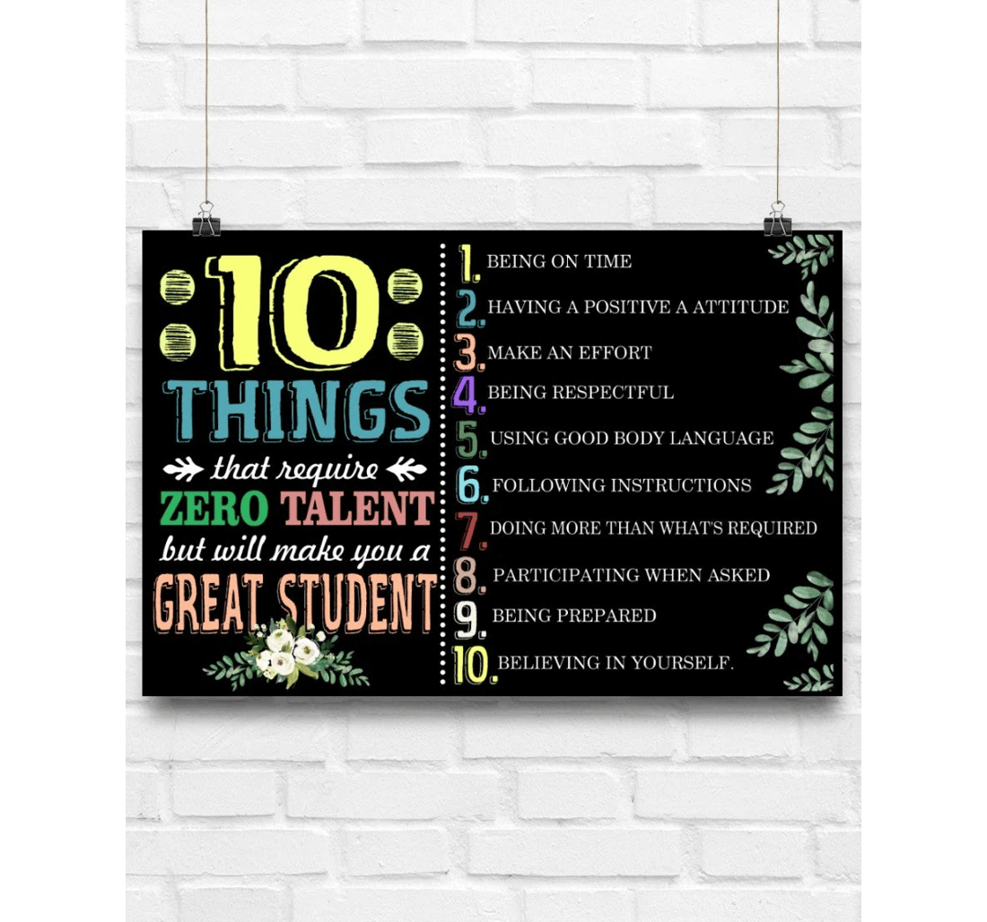Poster, Canvas - 10 Things Make A Great Student Teacher Classroon Print Framed Wall Art