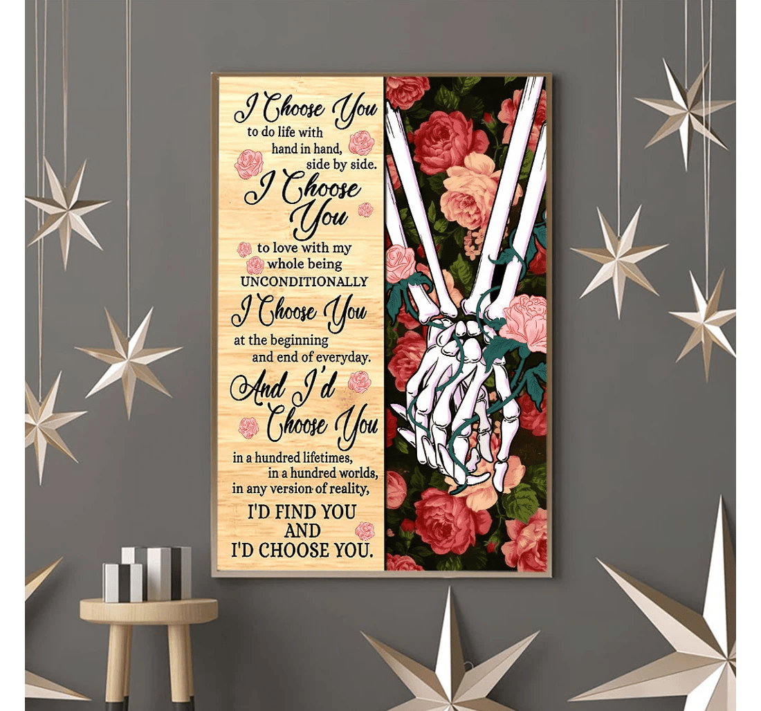Poster, Canvas - I Choose You Valentine Skull Print Framed Wall Art