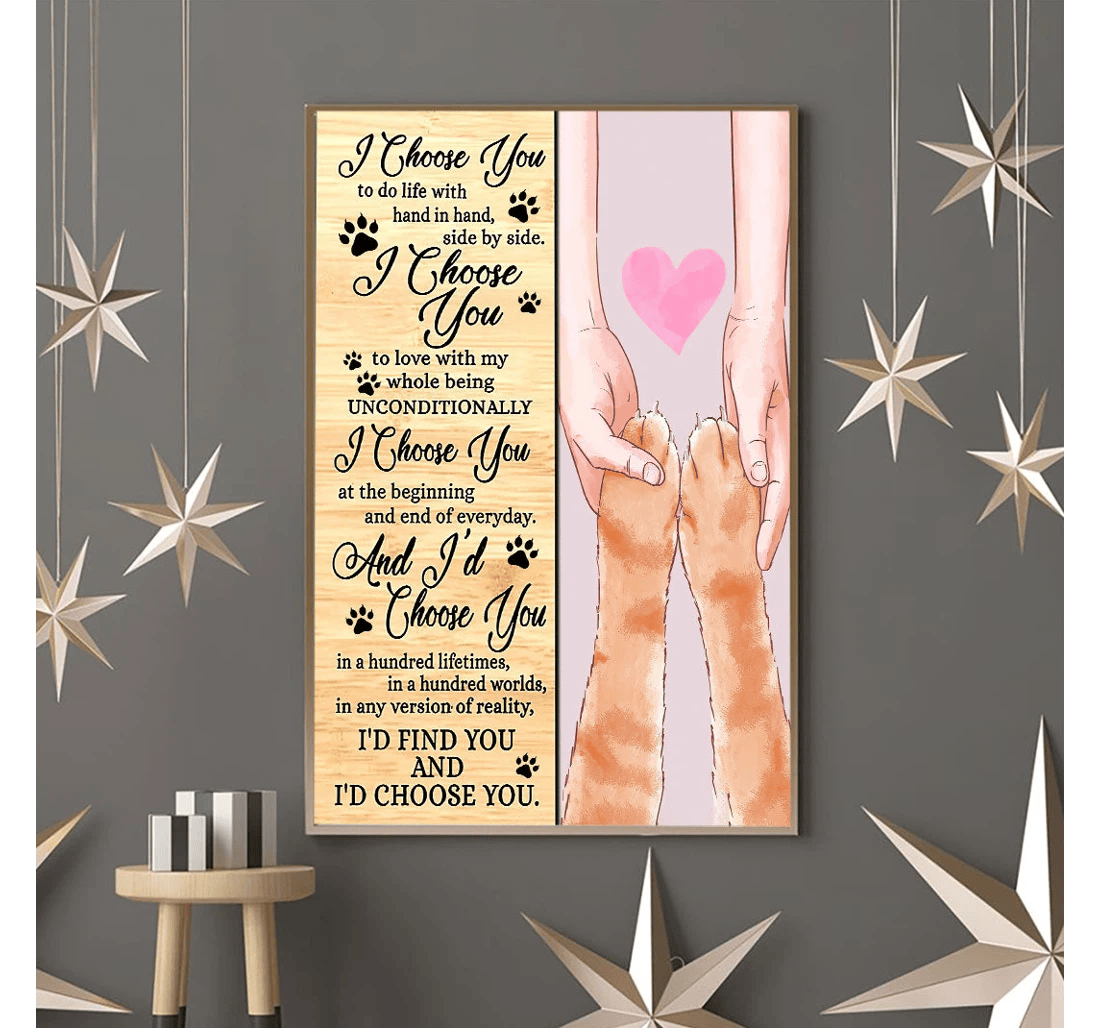Poster, Canvas - I Choose You Valentine Cat Print Framed Wall Art