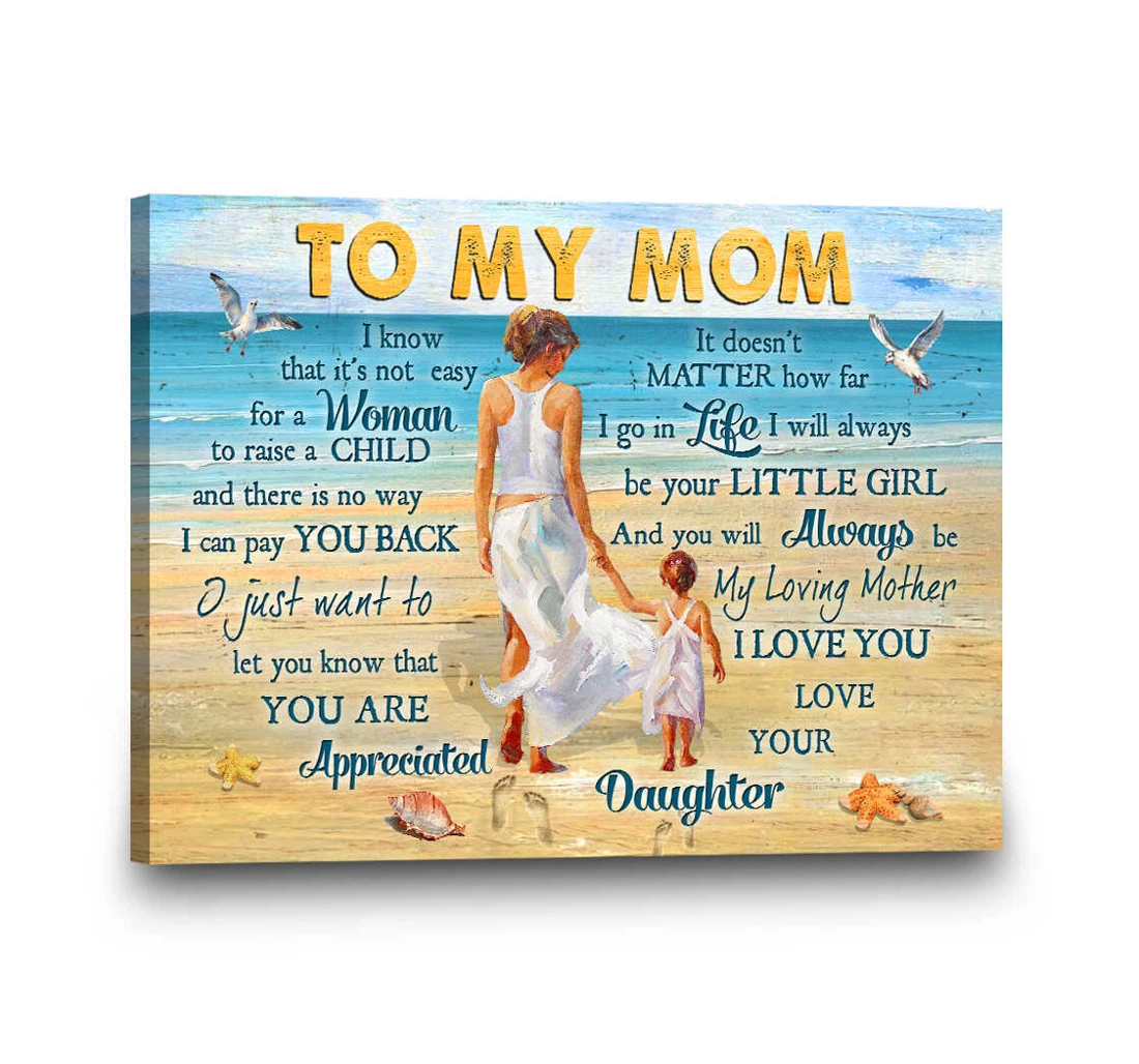 Poster, Canvas - Mom And Daughter At Beach Mother's Day To My Mom Mother 0921 Print Framed Wall Art