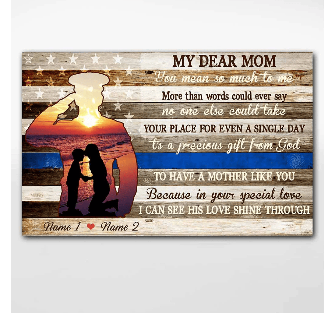 Poster, Canvas - My Dear Mom Personalized Mother's Day Police Officer Print Framed Wall Art