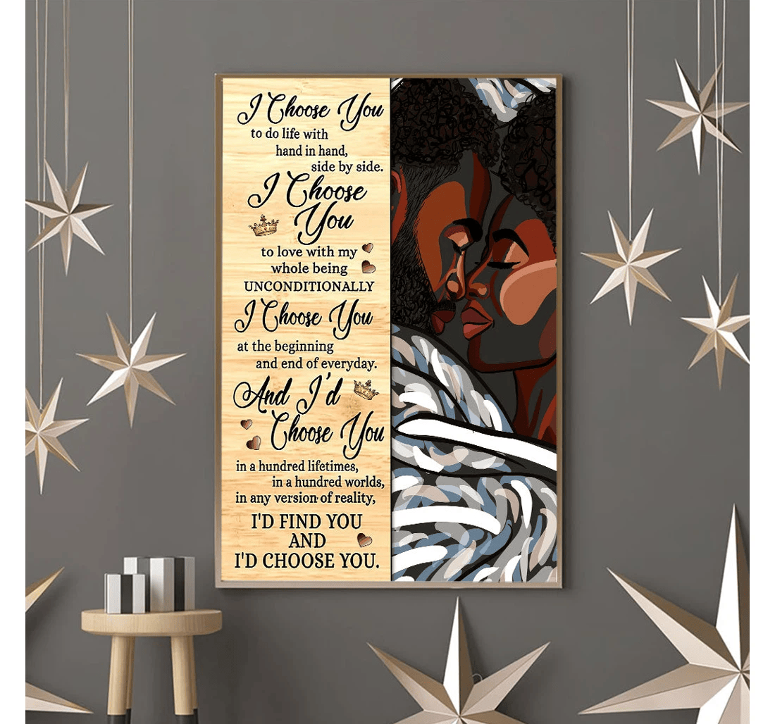 Poster, Canvas - I Choose You Valentine African American Print Framed Wall Art