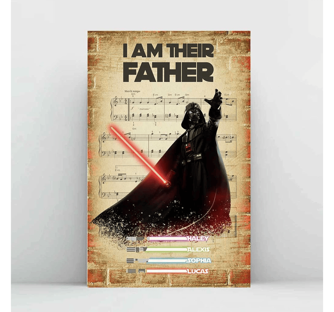 Poster, Canvas - I Am Their Father Personalized Father's Day The Force Print Framed Wall Art