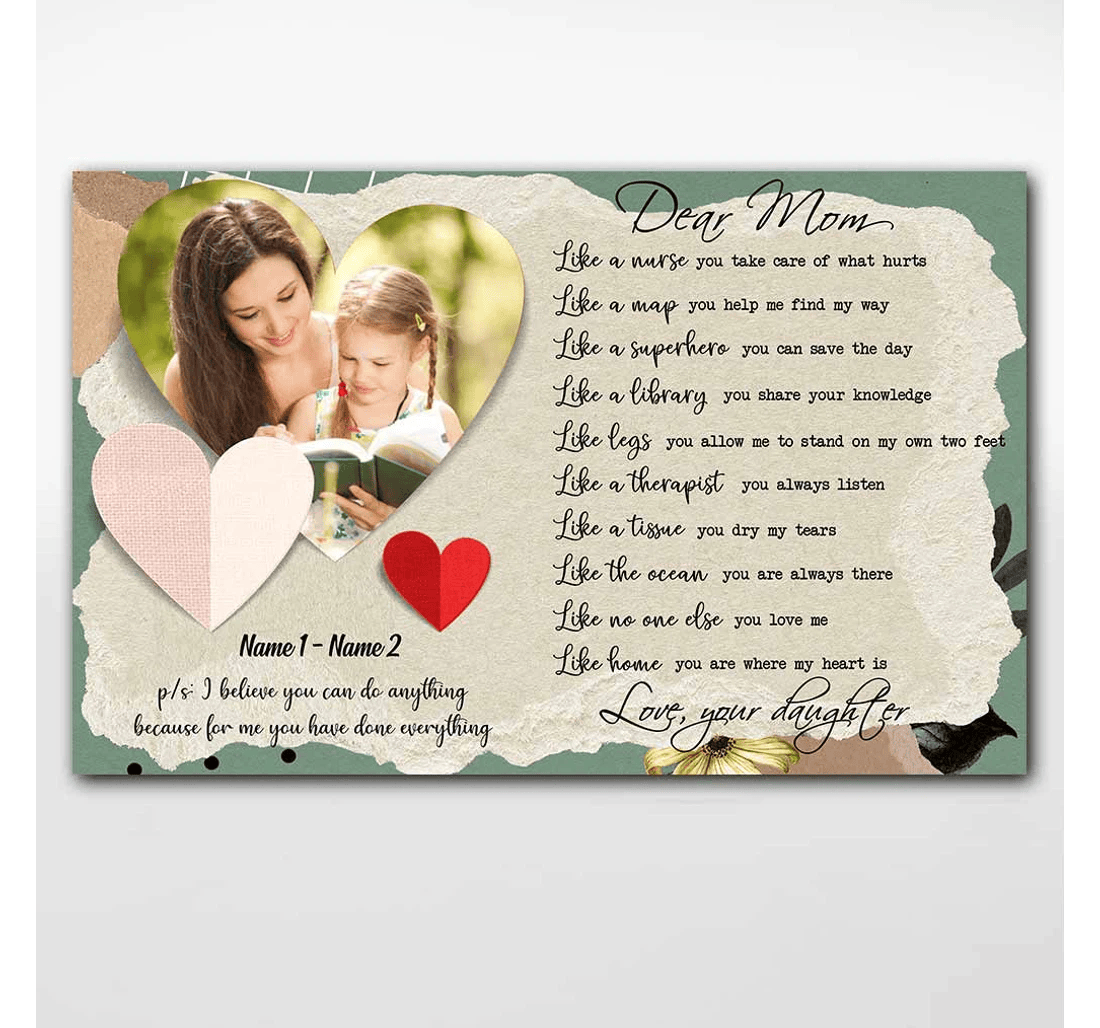 Poster, Canvas - Dear Mom Like A Nurse Personalized Mother's Day Print Framed Wall Art