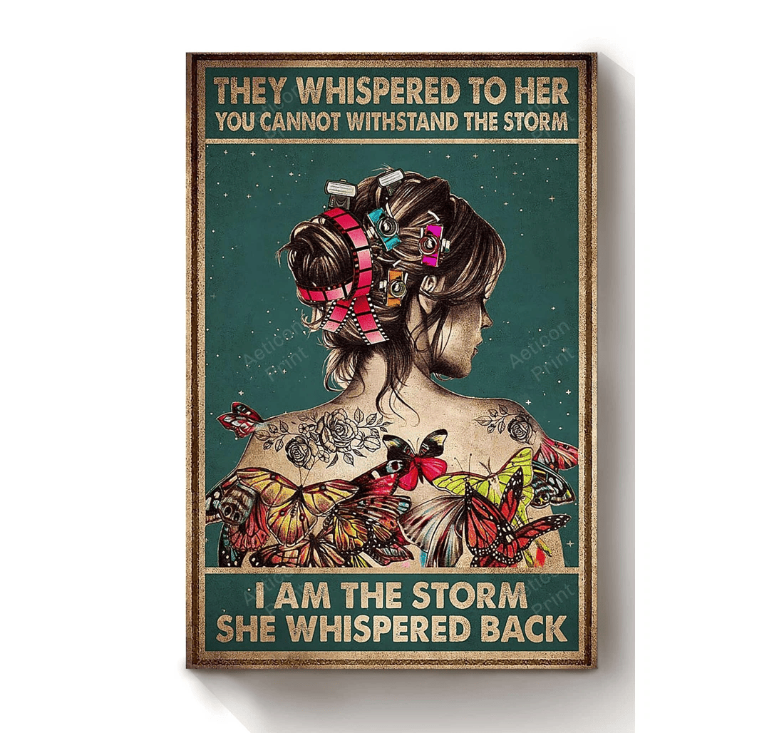 Poster, Canvas - Breast Cancer They Whispered To Her Motivation Breast Disease Awareness 03 Print Framed Wall Art