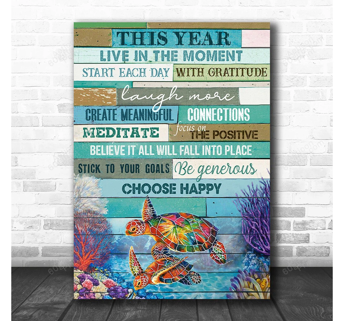 Poster, Canvas - This Year Believe Turtle Coastal Print Framed Wall Art